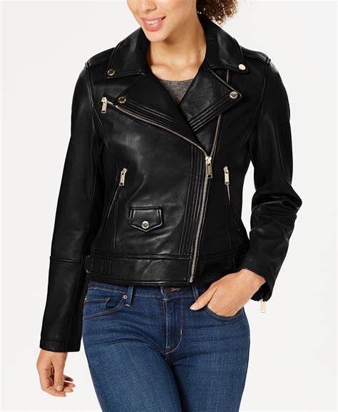 michael kors missy moto leather jacket|Michael Kors petite leather jacket.